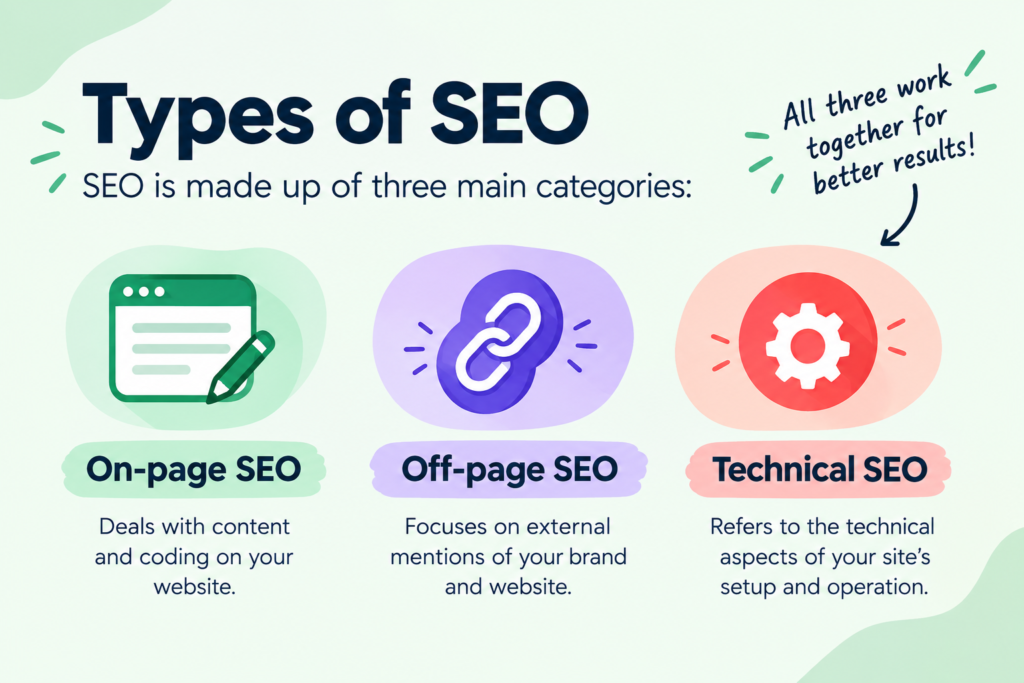 Types of SEO – on-page, off-page and technical SEO